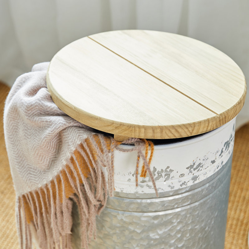 Rustic Galvanized Metal and Wood Round Storage Tables