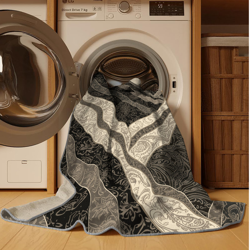 Tapis oriental gris lavable à la machine Paxon Classic - reliure grise, Rond 8 pi