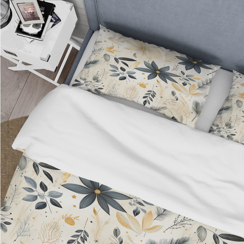 Grey And Beige Urban Ferns Soft Colour - Floral Duvet Cover Set, Housse de couette pour grand lit et 2 taies décor