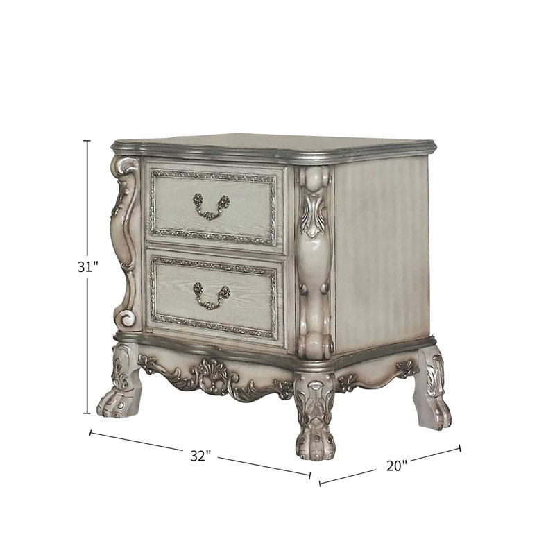 Table de chevet de chambre à coucher de style rétro - 2 tiroirs, bois massif avec détails exquis tiroirs spacieux