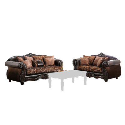 Elllie 2Pc Sofa Loveseat Set, Dark Brown Chenille, 5 Accent Pillows