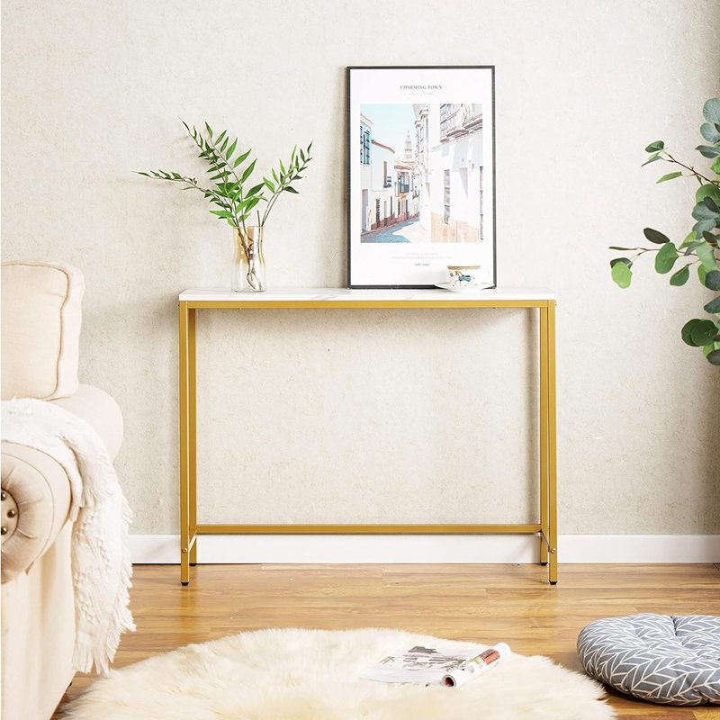 Console pour le vestibule, canapé en panneau de fibres à densité moyenne avec cadre doré (monocouche, marbre blanc)