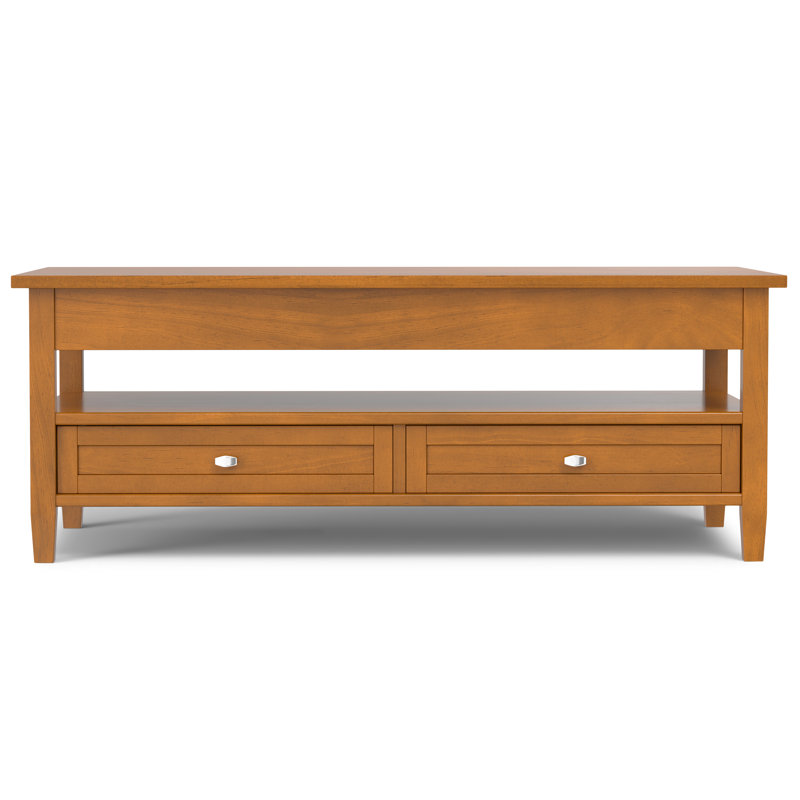 Warm Shaker 48"W Solid Wood Transitional Lift Top Coffee Table with Hidden Storage, 2 Drawers and Open Shelf