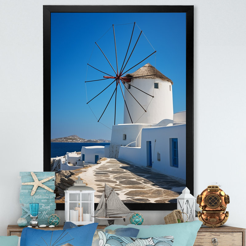 Santorini, Grèce, moulin à vent, paradis, Grèce, art mural, Cadre simple noir, H 20 po x l 12 po x P 1 po