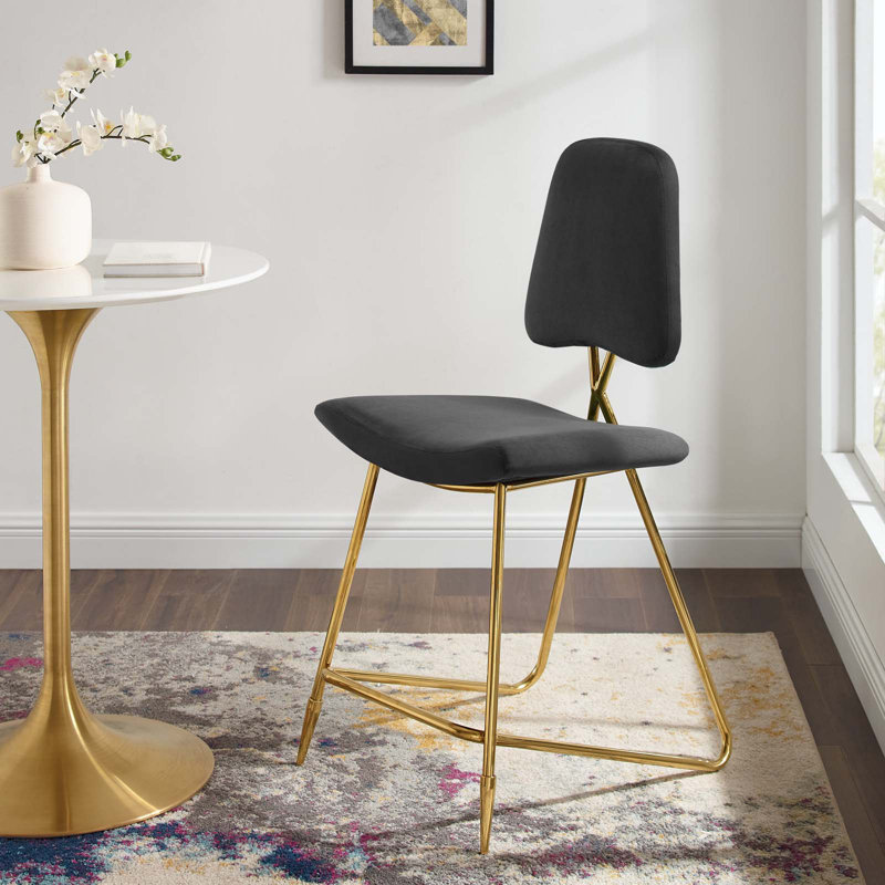 Modway Ponder Performance Velvet Bar Stool, Black, Counter Stool (24.5" Seat Height)