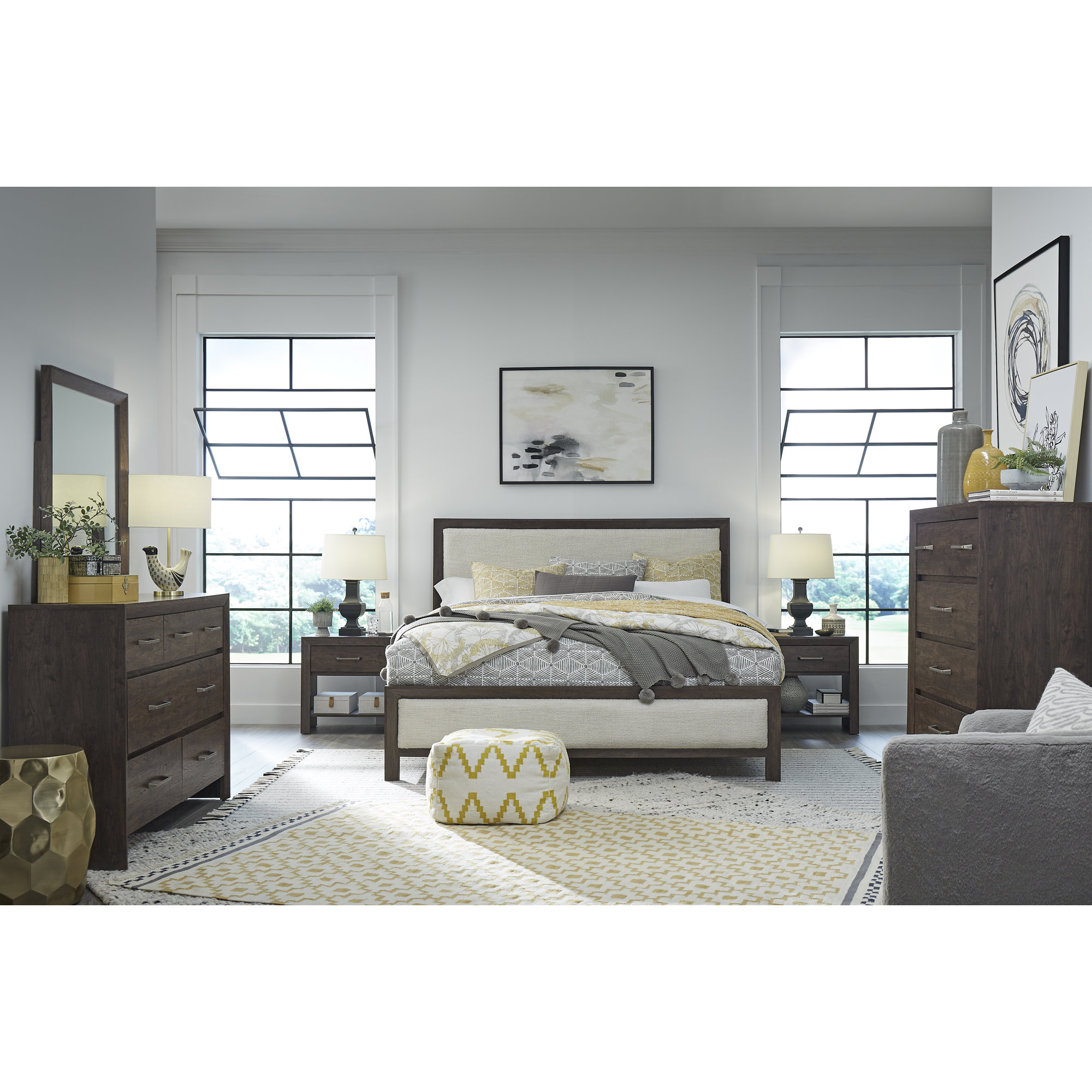 King Upholstered Panel Bed, King