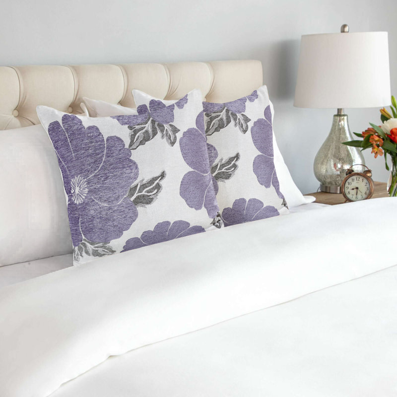 Darionte Floral Square Throw Cushion, Purple/Silver/Grey