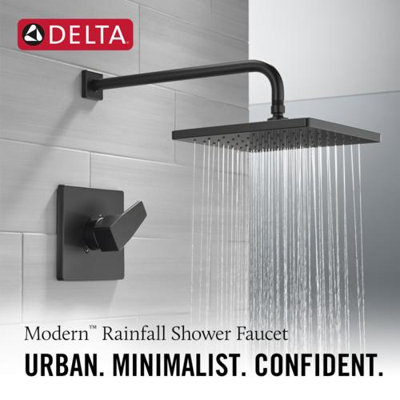 Modern 14 Series Square Rain Shower Faucet Set, Matte Black Shower Head and Handle Set, Valve Trim Kit, Matte Black (Valve Not Included)