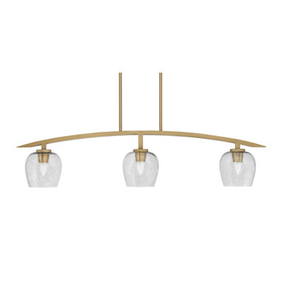 Luminaire pour îlot de cuisine 3 lumières kurve au fini laiton vieilli avec verre bullé de 6 po
