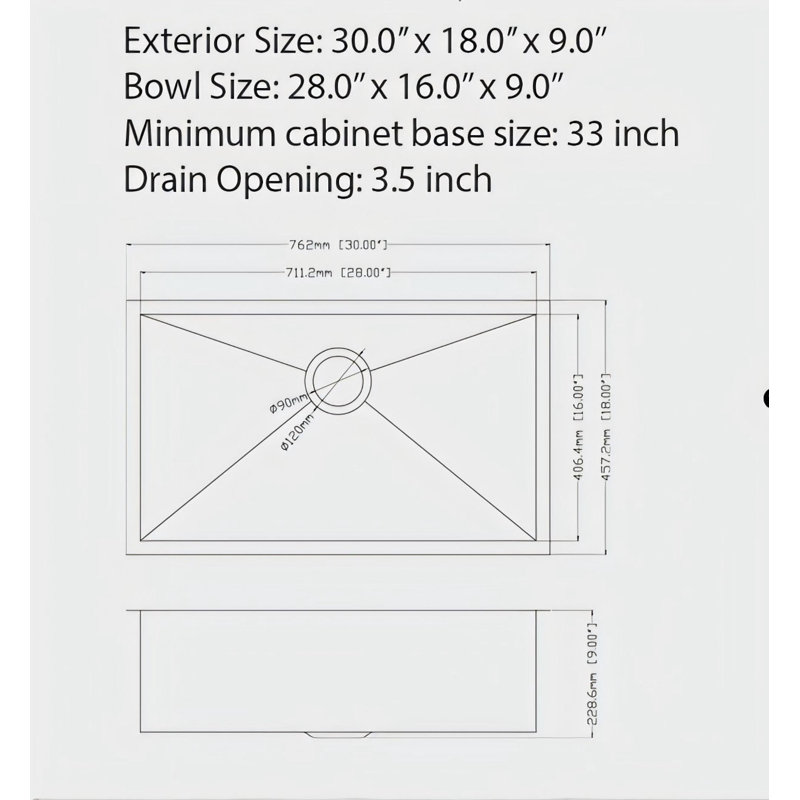 30"X18"X9" Gunmetal Black Undermount  Kitchen Sink 16 Gauge Single Bowl With Drain Assembly