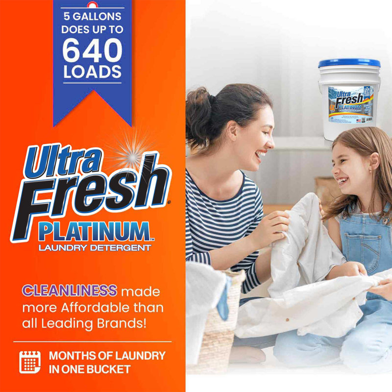 Ultra Fresh 6X Platinum Laundry Detergent, Fragrance Free + Dye Free, 5 Gallon, Fragrance + Dy, 5 Gallon Bucket