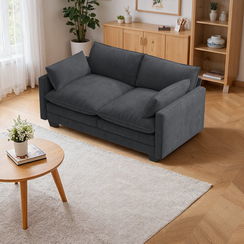 Canapé moderne avec 2 coussins d'accoudoirs rembourrés en velours côtelé Modern pour salon, appartement, chambre à coucher et bureau