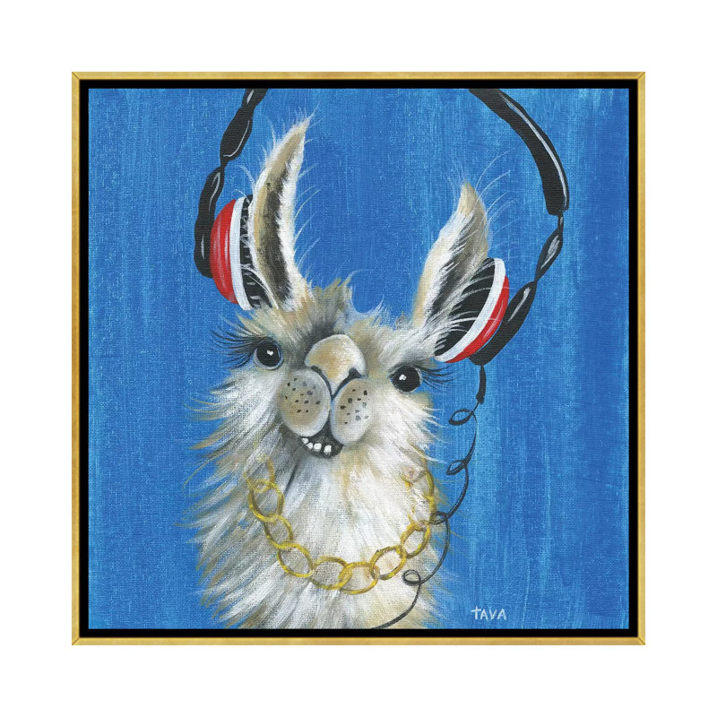 Llama Jammin '- reproduction d'art, Toile encadrée d'or, H 26 po x l 26 po x P 1,5 po, Aucun mat