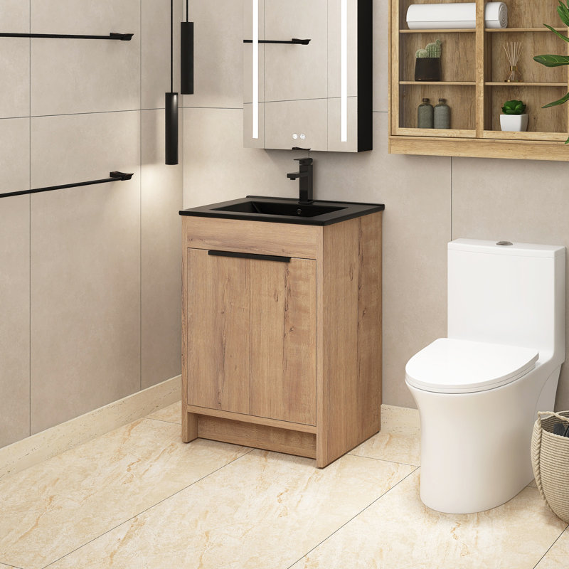 Ensemble de meuble-lavabo simple 24 po avec plateau en céramique Marialana, Noir mat