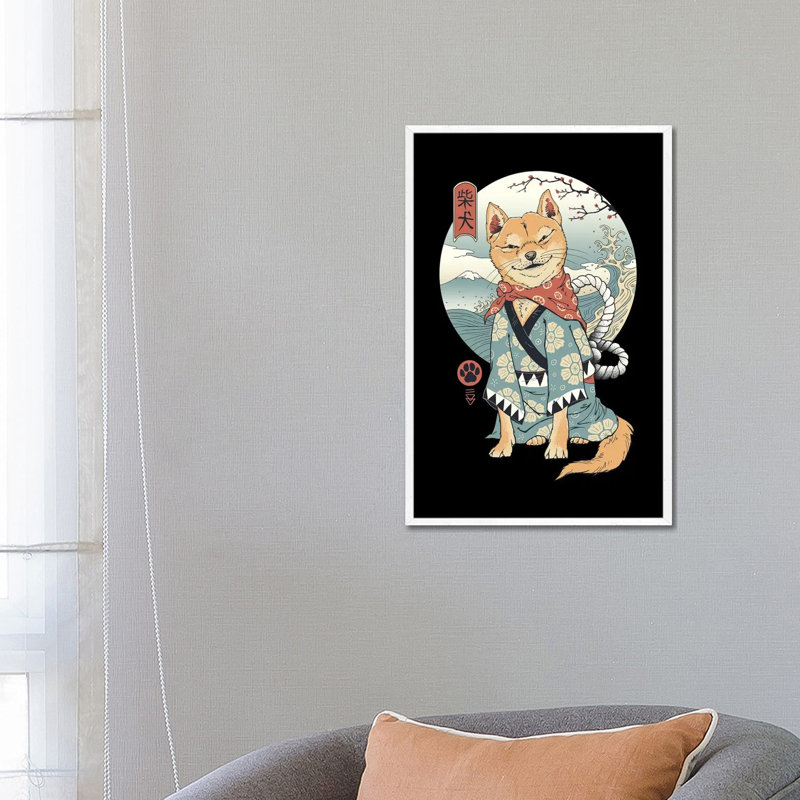 Shiba Inu by Vincent Trinidad - Print on Canvas, White Framed, 66.04cm H x 45.72cm W x 3.81cm D