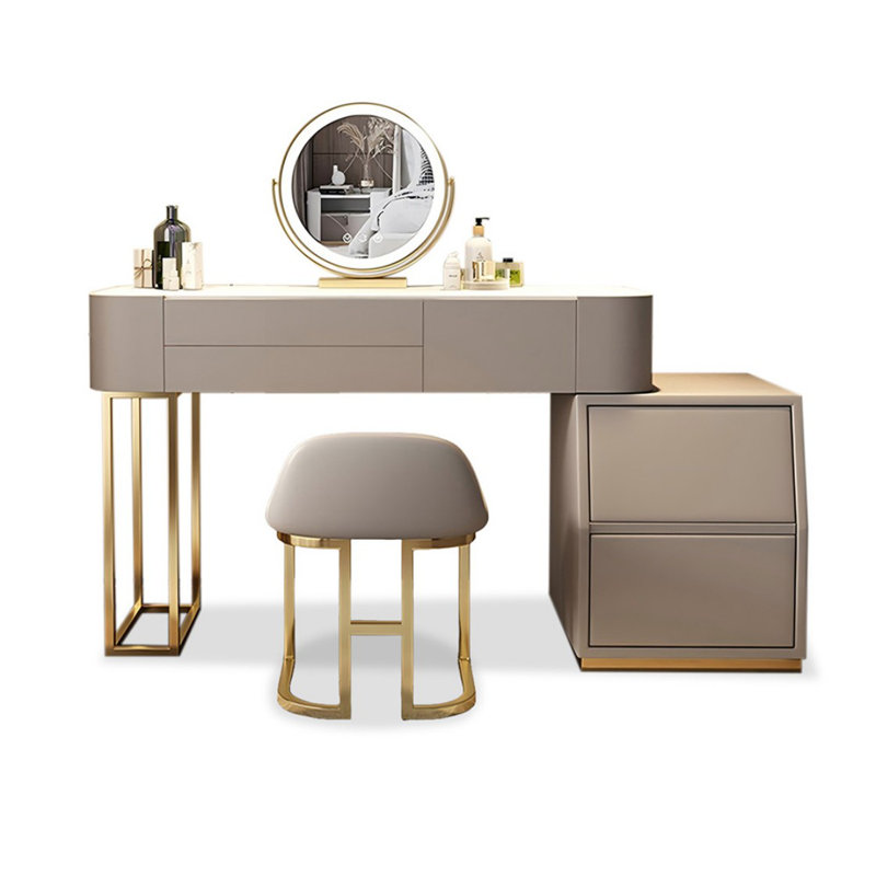 Coiffeuse avec miroir lumineux, 4 tiroirs, prise de courant