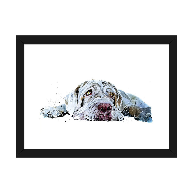 « L’amour du chiot Mastiff » par Edwatercolours-impression, H 16 po x l 24 po x P 1 po, Papier encadré noir, Blanc