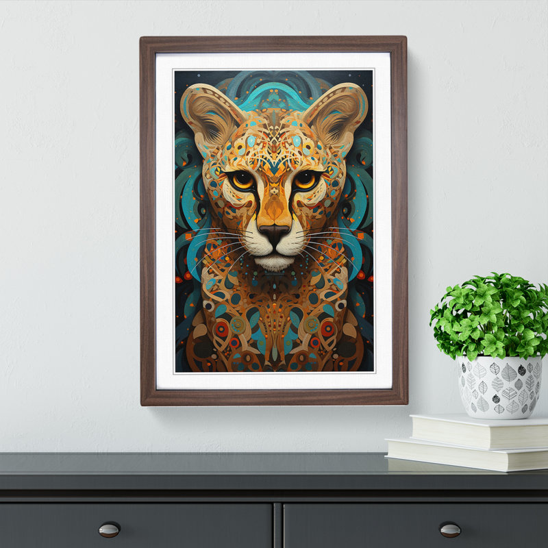 Cheetah Tachisme - Single Picture Frame Print on Wood, 64cm H x 46cm W x 2cm D, Walnut Framed