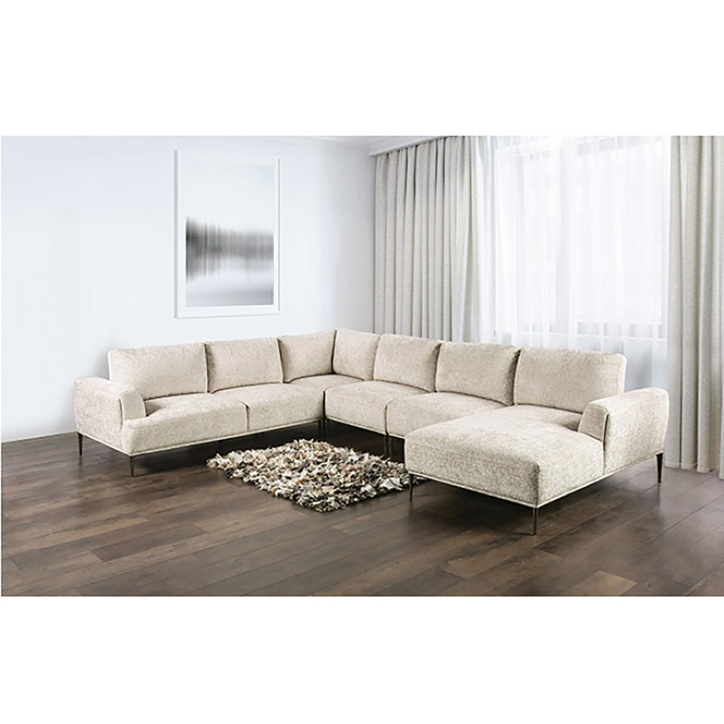 Mayberry J-shaped Sectional, Light Brown Chenille