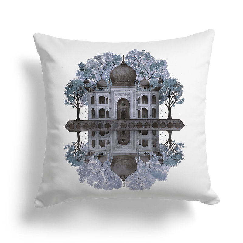 Mughal Waterside Paradise  Square Throw Pillow, 20"H x 20"W, Brown/Green