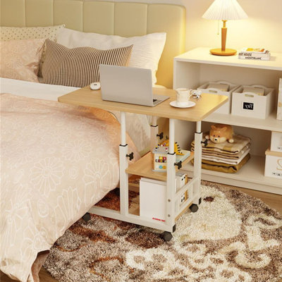 Table c réglable en hauteur - bureau d'ordinateur portable mobile avec roulettes, tiroir de rangement et conception en forme de c pour canapé / salon / chambre à coucher