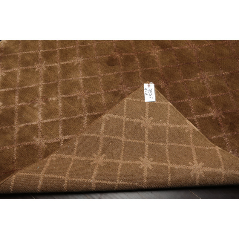 Tapis transitionnel brun en laine et bambou noué à la main 5 x 8