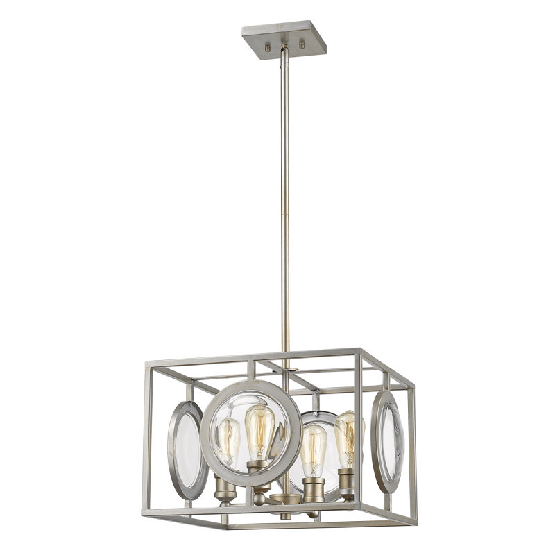 Lustre rectangulaire / carré unique à 4 lumières Silvey, Argent antique, H 11 po x l 17,75 po x P 17,75 po
