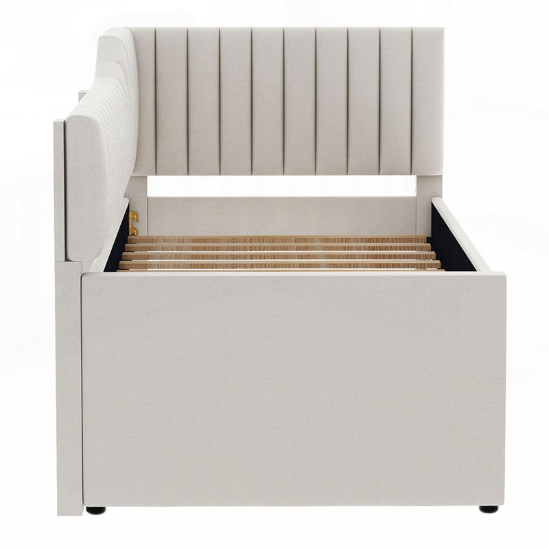 Versatile Upholstered Daybed with Trundle and Multiple Drawers for All Spaces, Beige, Twin