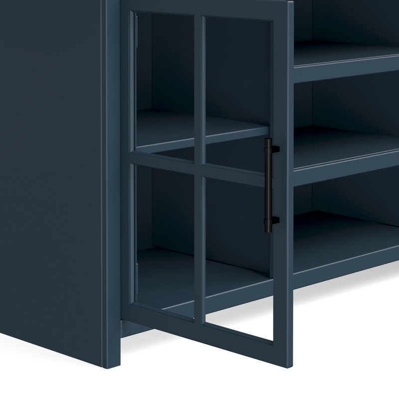Brixham 67" Farmhouse TV Stand for TVs up to 80", Wood Top, Storage Cabinet with Shelves & Cable Management, Denim/Whiskey
