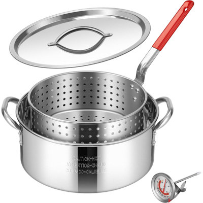 10Qt Stainless Steel Fish Fryer Pot With Thermometer And Lid