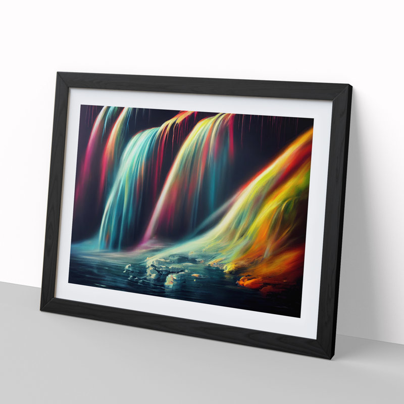 Waterfall Rainbow - Single Picture Frame Print, Black, 46cm H x 64cm W