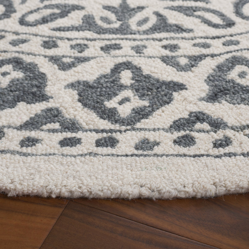 Ebony Hand Tufted Wool/Cotton Oriental Rug in Ivory/Gray, Round 6'