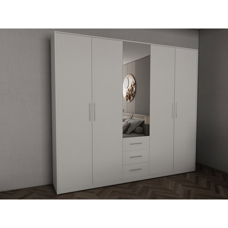 Pamel 5 Door Manufactured Wood Wardrobe, White