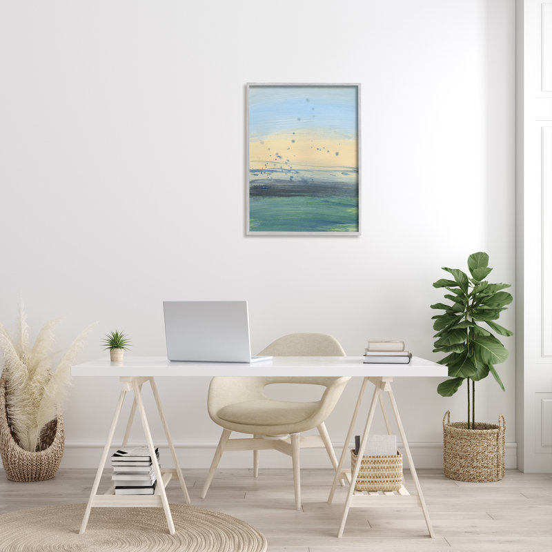 Conceptuel jaune océan coucher de soleil bleu peinture éclaboussures - Peinture, H 30 po x l 24 po x P 1,5 po
