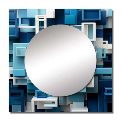 Op Art Blue Geometric Focus - Abstract Square Living Room Wall Mirror Art