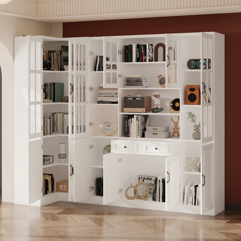 Garde-manger d'angle 94,5 "avec portes en verre, tiroirs et tablettes réglables, huche de rangement de cuisine autoportante