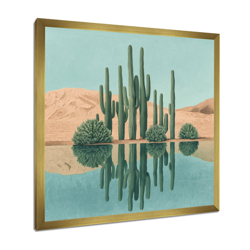 Marzell, cactus et oasis du désert II - cactus, art mural, H 16 po x l 16 po, Picture Framed, Doré