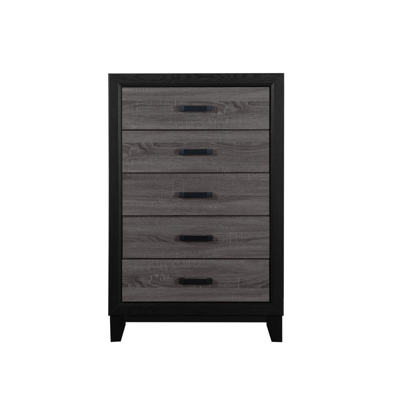 Commode 5 tiroirs Basra, Gris / noir