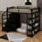 Metal Loft Bed With Storage Shelves, Cabinets And Wardrobe-35940364-35940366