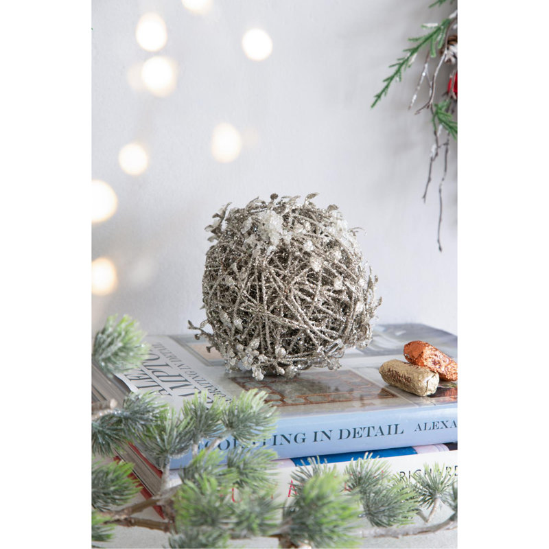Ornements 4,5 po en forme de feuille / brindille en verre glacé - ensemble de 4 pour arbre de Noël