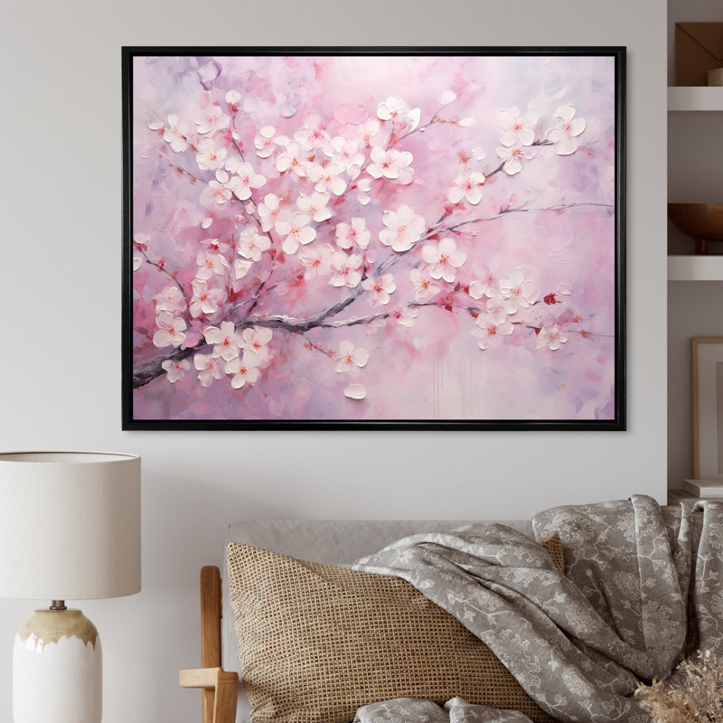 Minimalisme cerisier rose sur toile, H 12 po x l 20 po x P 1 po, Cadre flottant noir