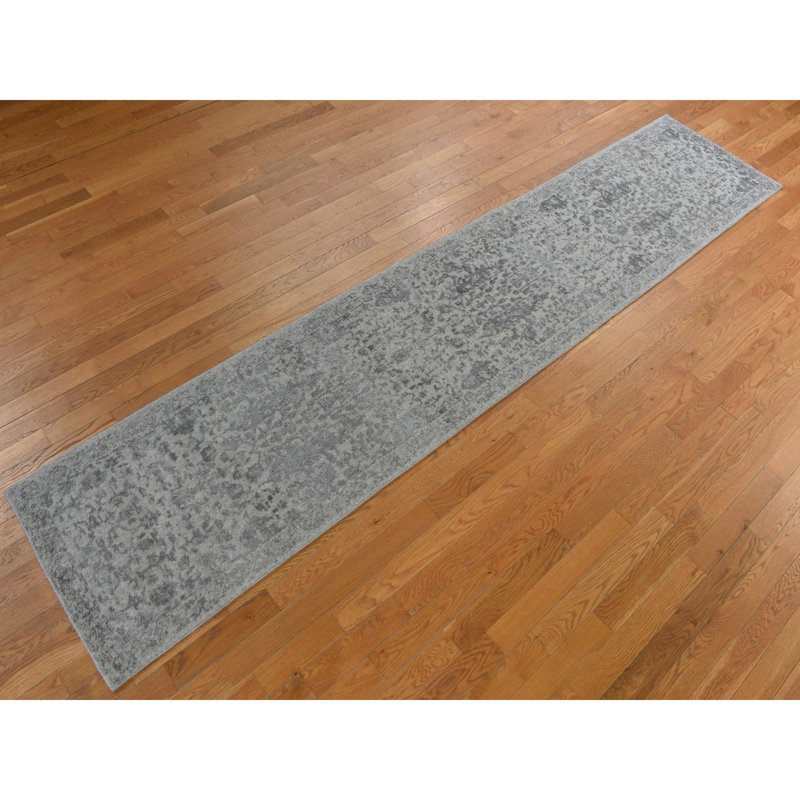 Tapis de couloir gris en jacquard tissé à la main 2 pi 5 po x 12 pi 0 po