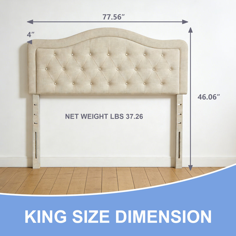 Tête de lit réglable avec revêtement en lin fin et capitonnage pour la chambre à coucher, Beige, Très grand lit