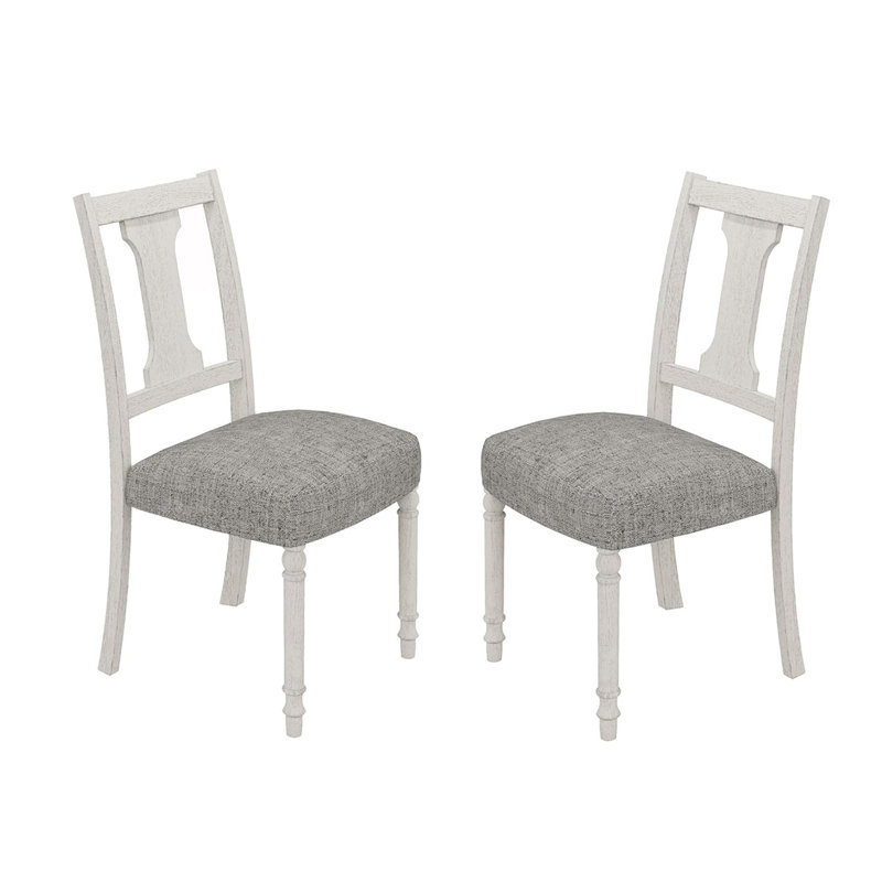 Ensemble de 2 chaises d'appoint de salle à manger avec siège revêtu de lin, blanc et gris