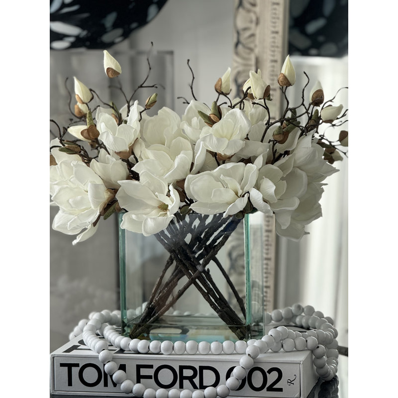 Magnolia Arrangement in Vase, White