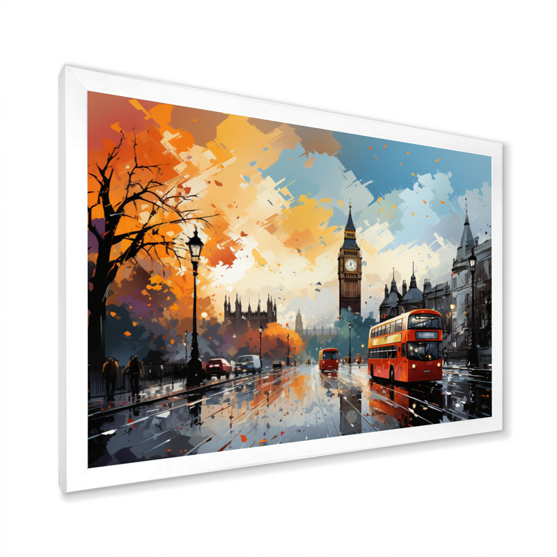 Marel Red Beige City London Popart III - impression, H 30 po x l 40 po x P 1,5 po, Cadre simple blanc