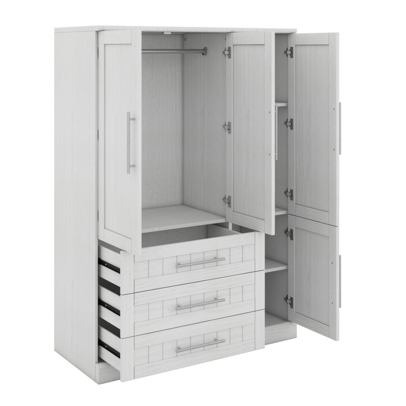 Armoire penderie 4 portes avec 3 tiroirs de rangement intégrés, Blanc