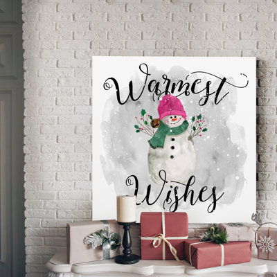 «Snowman Warmest Wishes», reproduction d'art textuel sur toile tendue