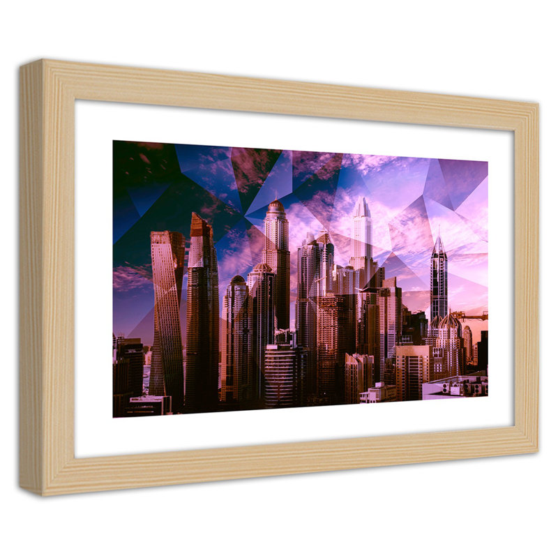 City Geometry, Buildings 1 Piece Single Picture Frame Wall Art, 20cm H x 30cm W, Light Brown