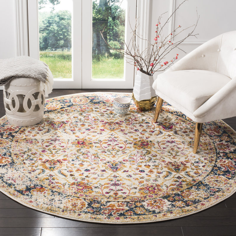 Christa Oriental Cream Area Rug, Round 6'7"